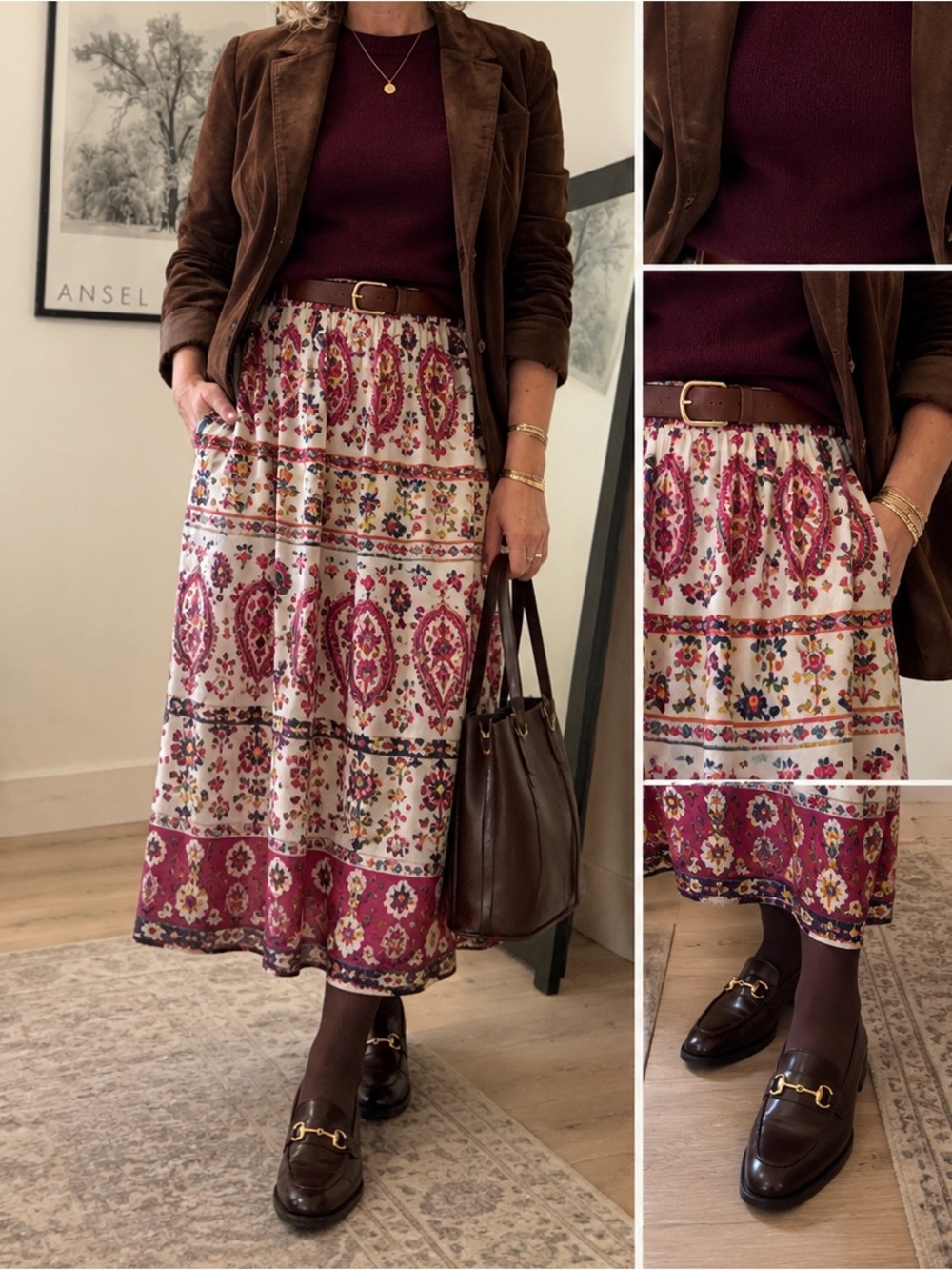 Caroline Constas Pink Paisley and Floral Linen Maxi Skirt